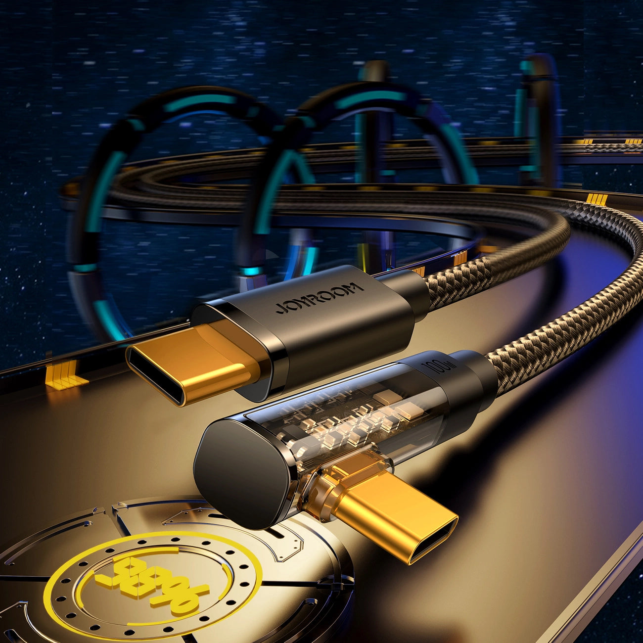 Câble de Données et de Charge USB-C - USB-C Joyroom S-CC100A6 Angled, 100W, 1.2m, Noir