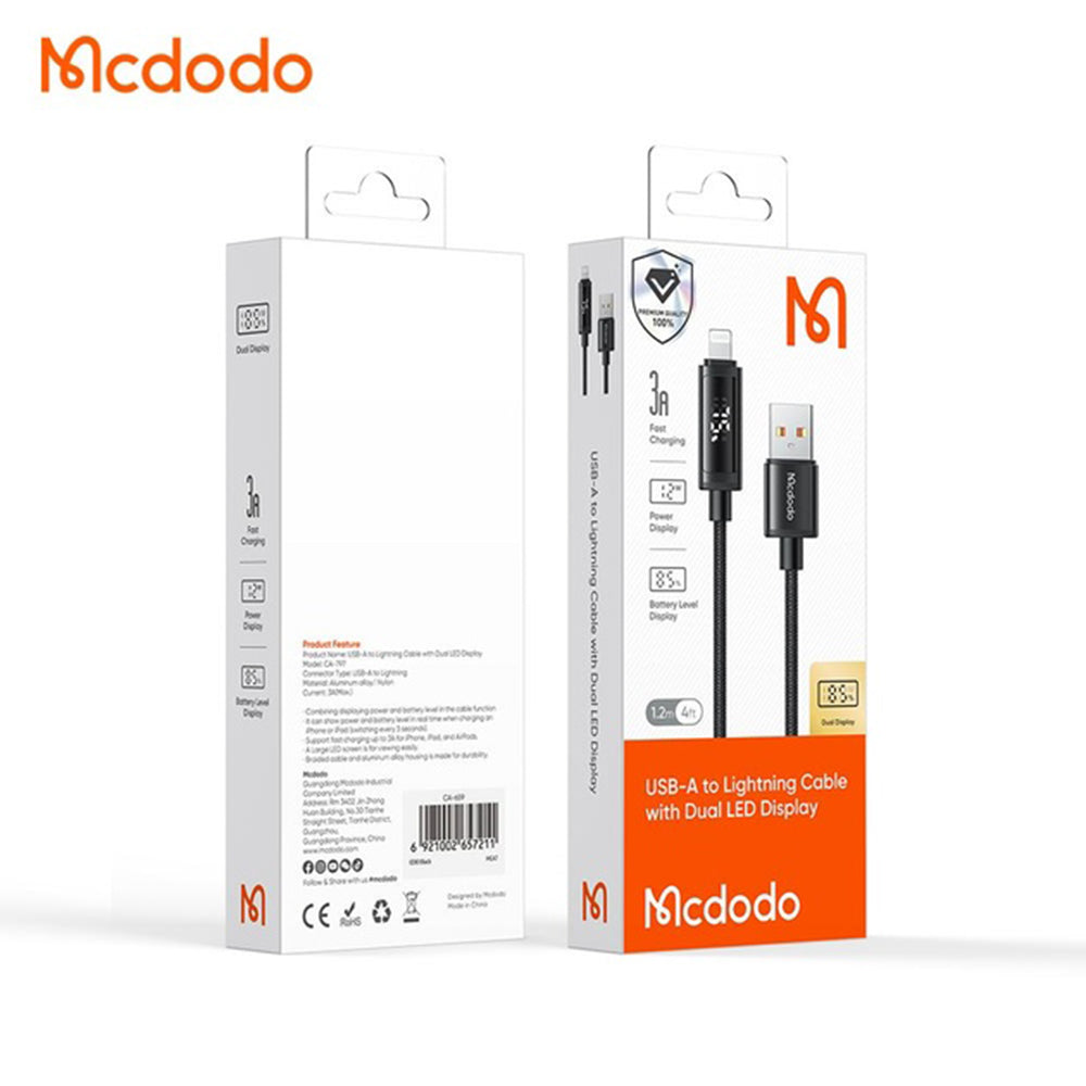 Daten- und Ladekabel USB-A - Lightning McDodo CA-7970 Display, 18W, 1,2m, Schwarz