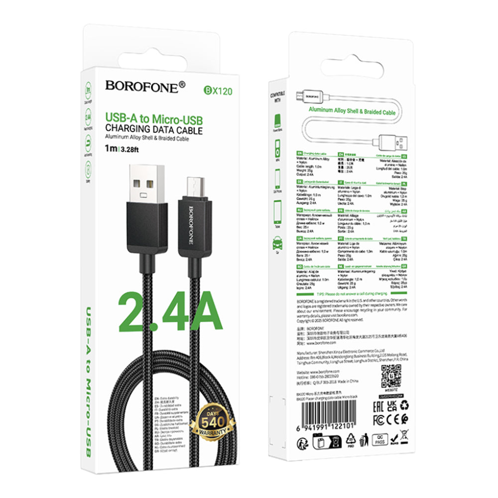 Cavo Dati e Ricarica USB-A - microUSB Borofone BX120 Placer, 18W, 1m, Nero