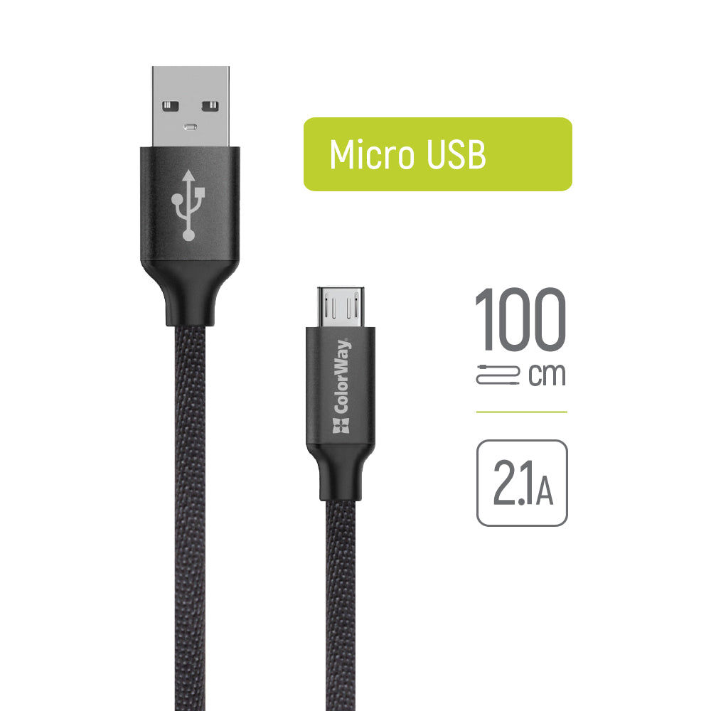 Daten- und Ladekabel USB-A - microUSB ColorWay CW-CBUM002, 18W, 1m, Schwarz