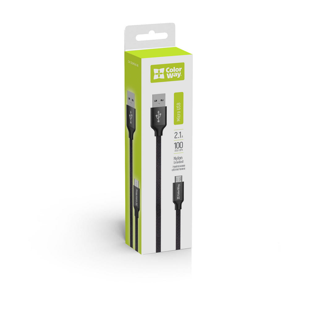 Daten- und Ladekabel USB-A - microUSB ColorWay CW-CBUM002, 18W, 1m, Schwarz