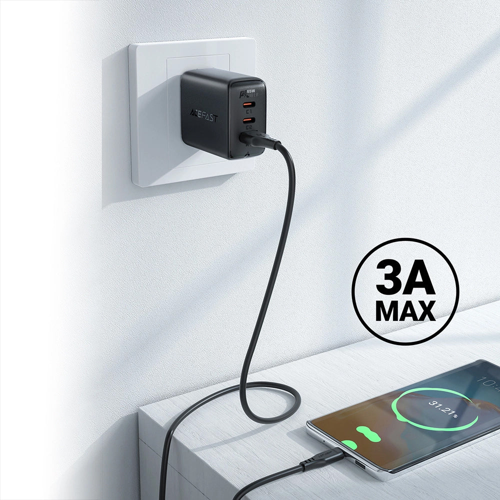 Câble de Données et de Charge USB-A - USB-C Acefast C3-03, 60W, 1.2m, Noir