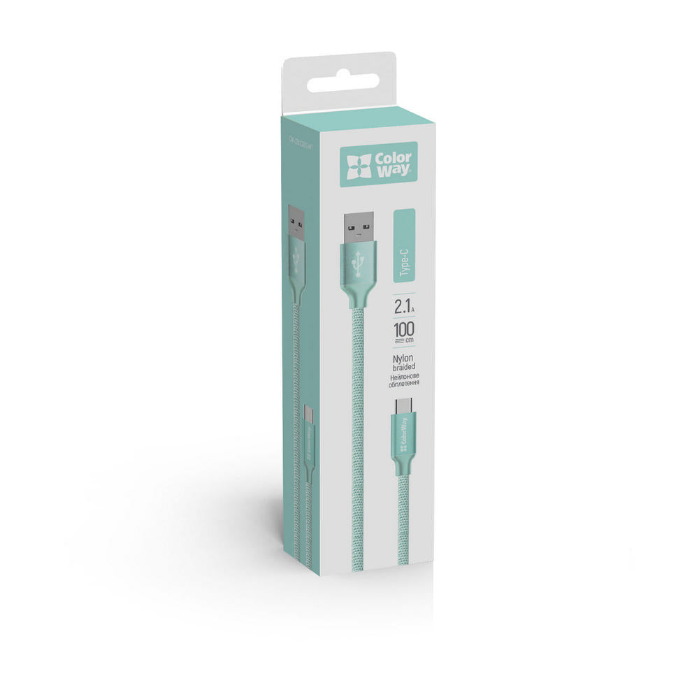 Câble de Données et de Charge USB-A - USB-C ColorWay CW-CBUC003, 18W, 1m, Vert