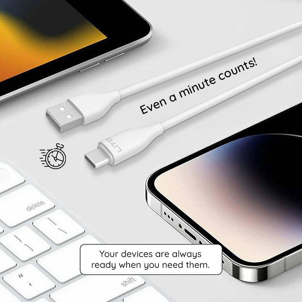 Câble de Données et de Charge USB-A - USB-C Lito LD03T, 18W, 1m, Blanc