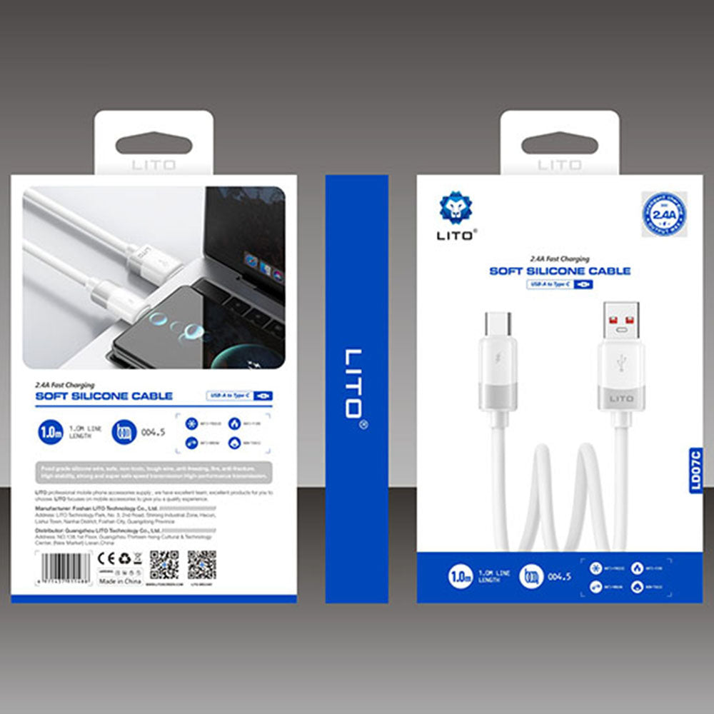 Câble de Données et de Charge USB-A - USB-C Lito LD07, 18W, 1m, Blanc