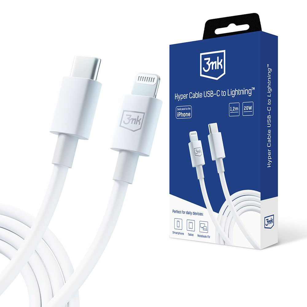Cavo Dati e Ricarica USB-C - Lightning 3MK Hyper, 20W, 1,2m, Bianco