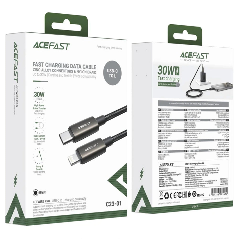 Cavo Dati e Ricarica USB-C - Lightning Acefast C23-01, 30W, 1.2m, Nero