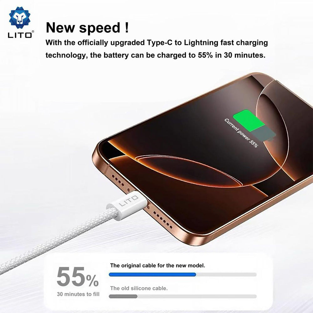 Câble de Données et de Charge USB-C - Lightning Lito LD04CL, 27W, 2m, Blanc