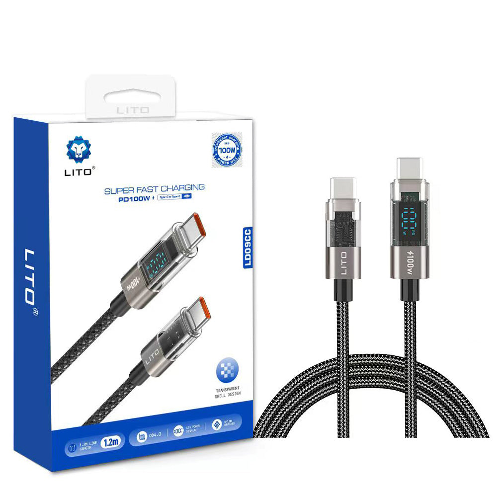 Cavo Dati e Ricarica USB-C - USB-C Lito LD09CC Display, 100W, 1.2m, Nero