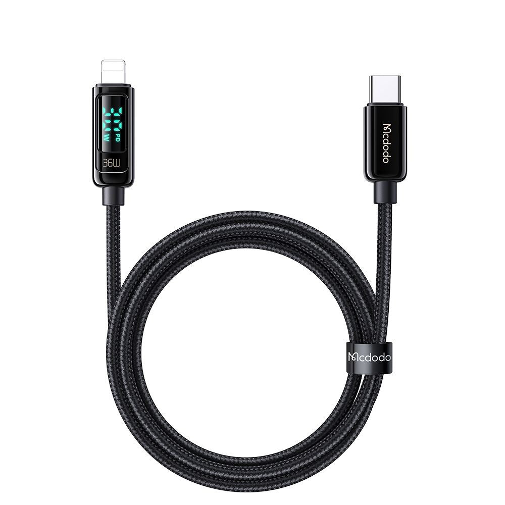 Câble de Données et de Charge USB-C - Lightning McDodo CA-8810 Display, 36W, 1.2m, Noir