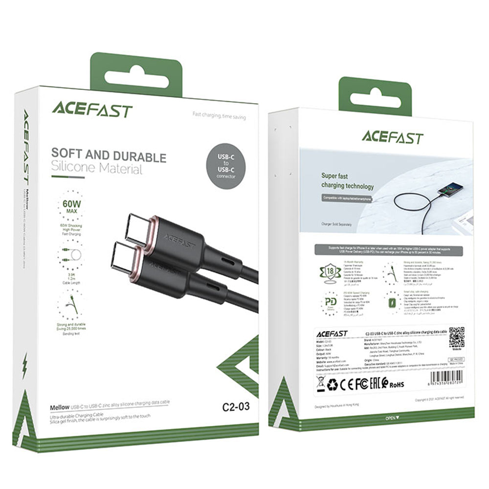 Cavo Dati e Ricarica USB-C - USB-C Acefast C2-03, 60W, 1.2m, Nero