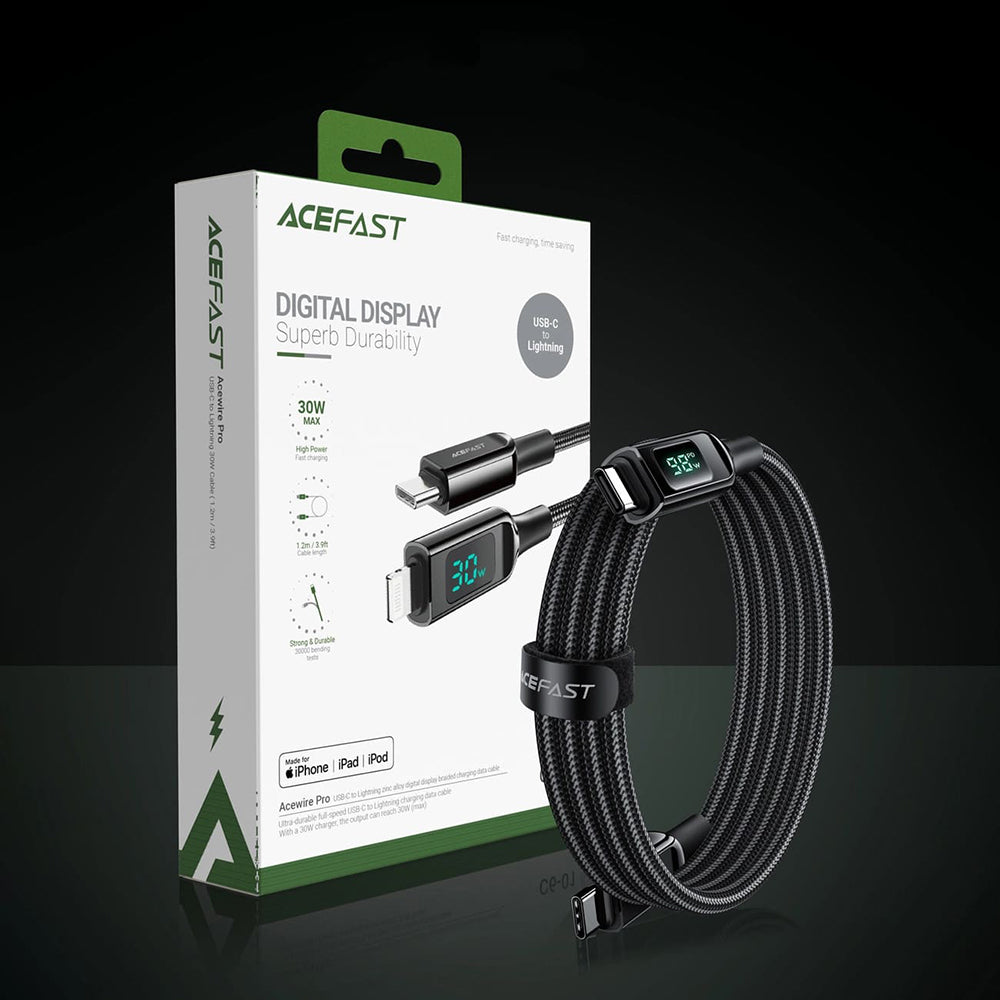 Câble de Données et de Charge USB-C - USB-C Acefast C6-03 Display, 100W, 2m, Noir
