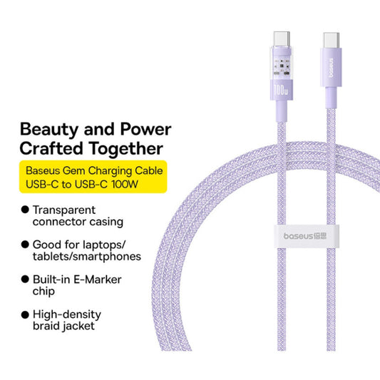 Câble de Données et de Charge USB-C - USB-C Baseus Gem, 100W, 1m, Violet P10373000511-00