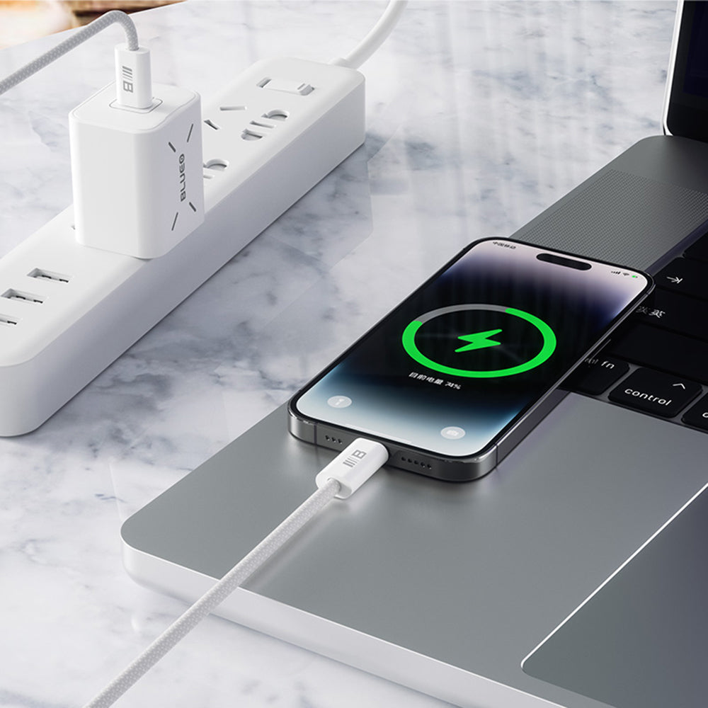 Câble de Données et de Charge USB-C - USB-C Blueo, 100W, 1.2m, Blanc