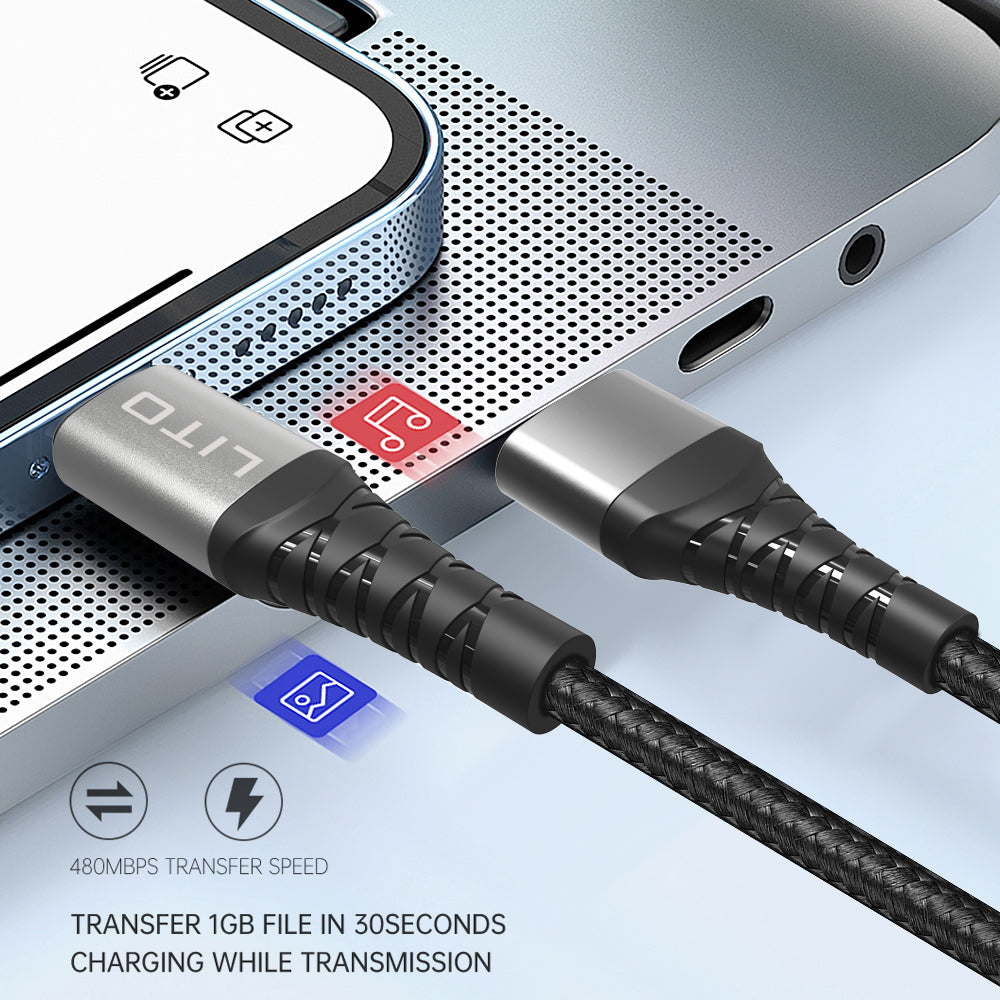 Câble de Données et de Charge USB-C - USB-C Lito LD08CC, 60W, 1m, Noir