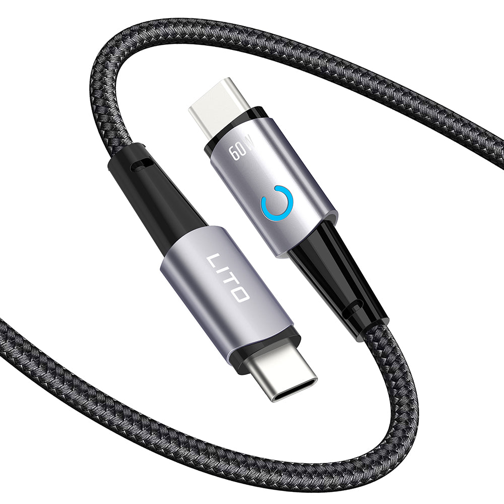 Câble de Données et de Charge USB-C - USB-C Lito LD10CC, 60W, 1m, Noir
