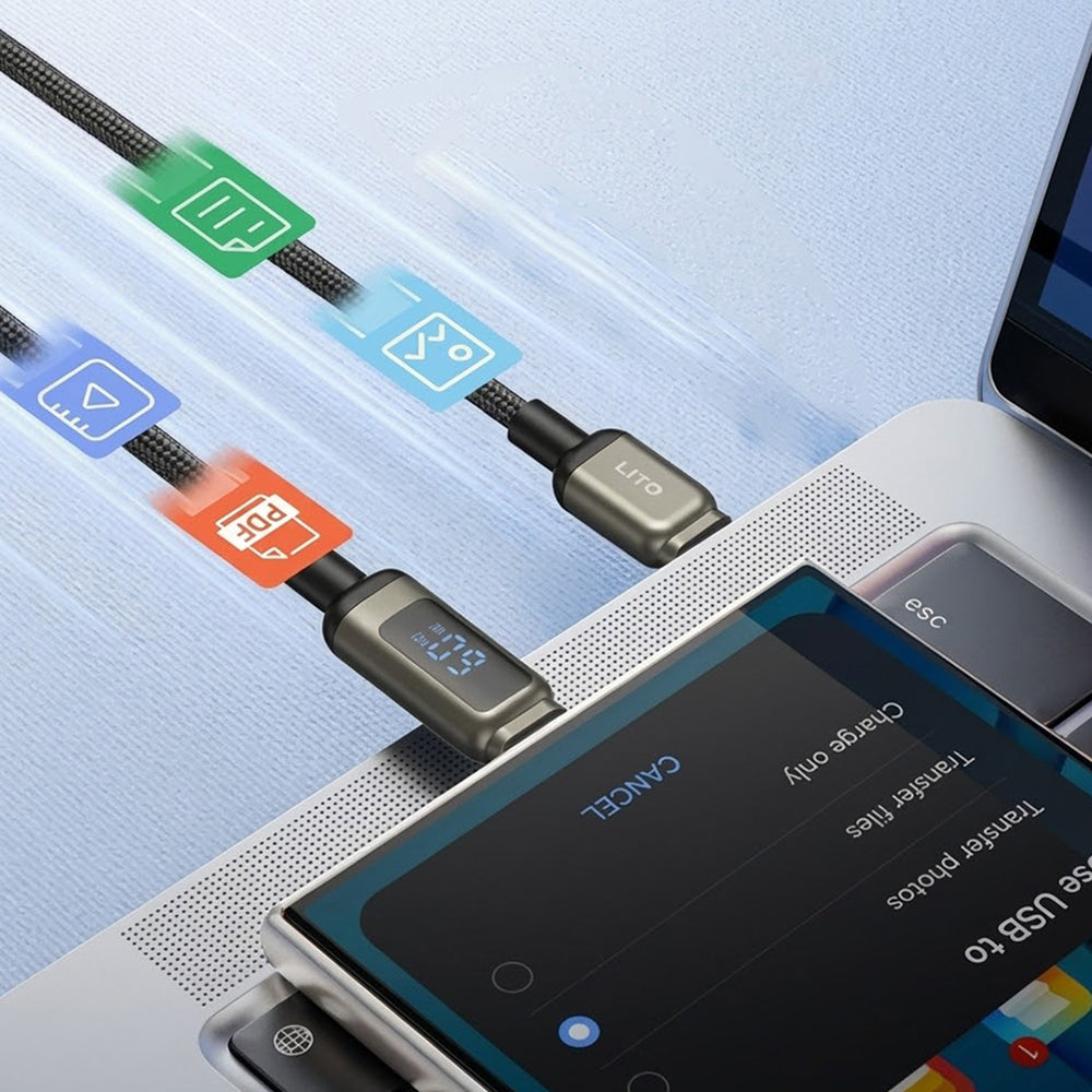 Cavo Dati e Ricarica USB-C - USB-C Lito LD15 Display, 60W, 1m, Nero