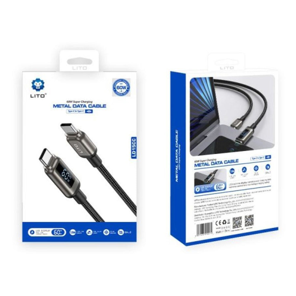 Cavo Dati e Ricarica USB-C - USB-C Lito LD15 Display, 60W, 1m, Nero