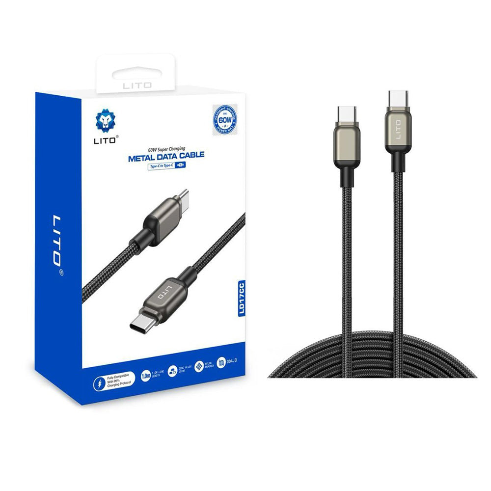Câble de Données et de Charge USB-C - USB-C Lito LD17, 100W, 1m, Noir