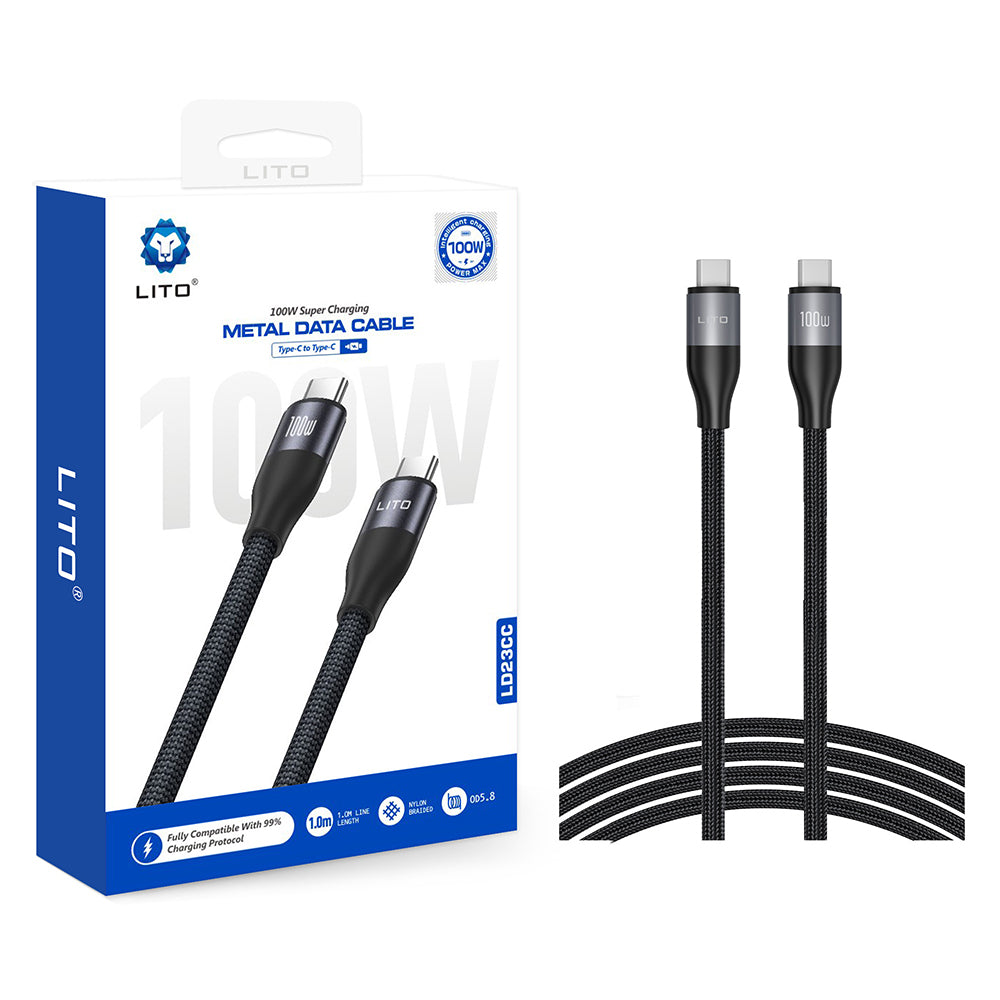 Cavo Dati e Ricarica USB-C - USB-C Lito LD23CC, 100W, 1m, Grigio