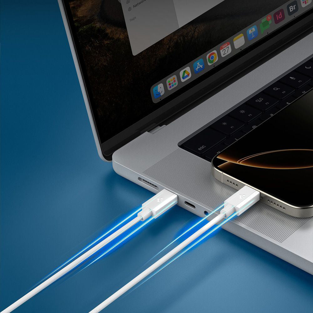 Câble de Données et de Charge USB-C - USB-C Spigen Essential, 60W, 2m, Blanc ACA08719