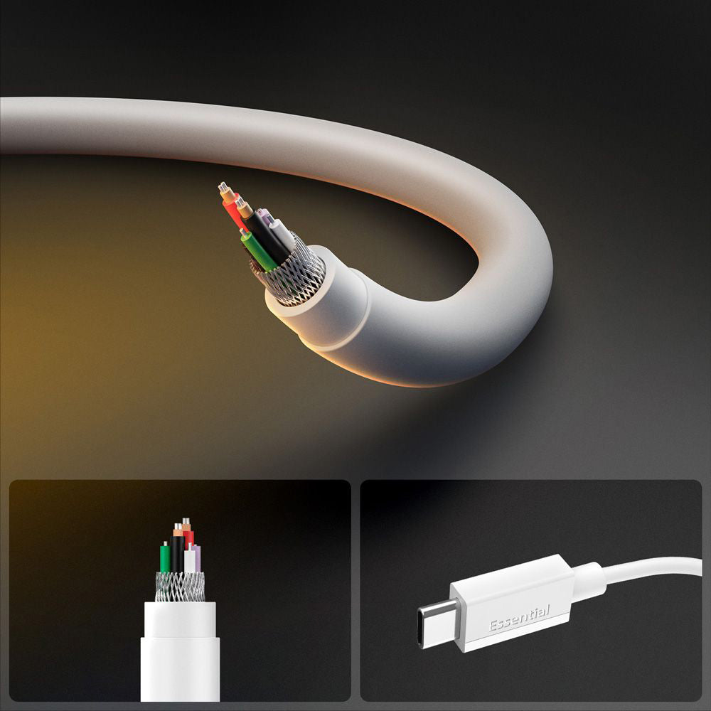Câble de Données et de Charge USB-C - USB-C Spigen Essential, 60W, 2m, Blanc ACA08719