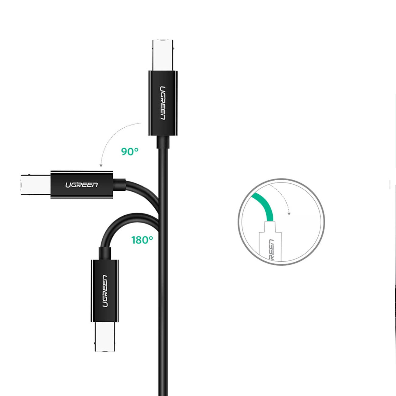 Druckerkabel UGREEN US241, USB-C - USB-B, 2m, Schwarz