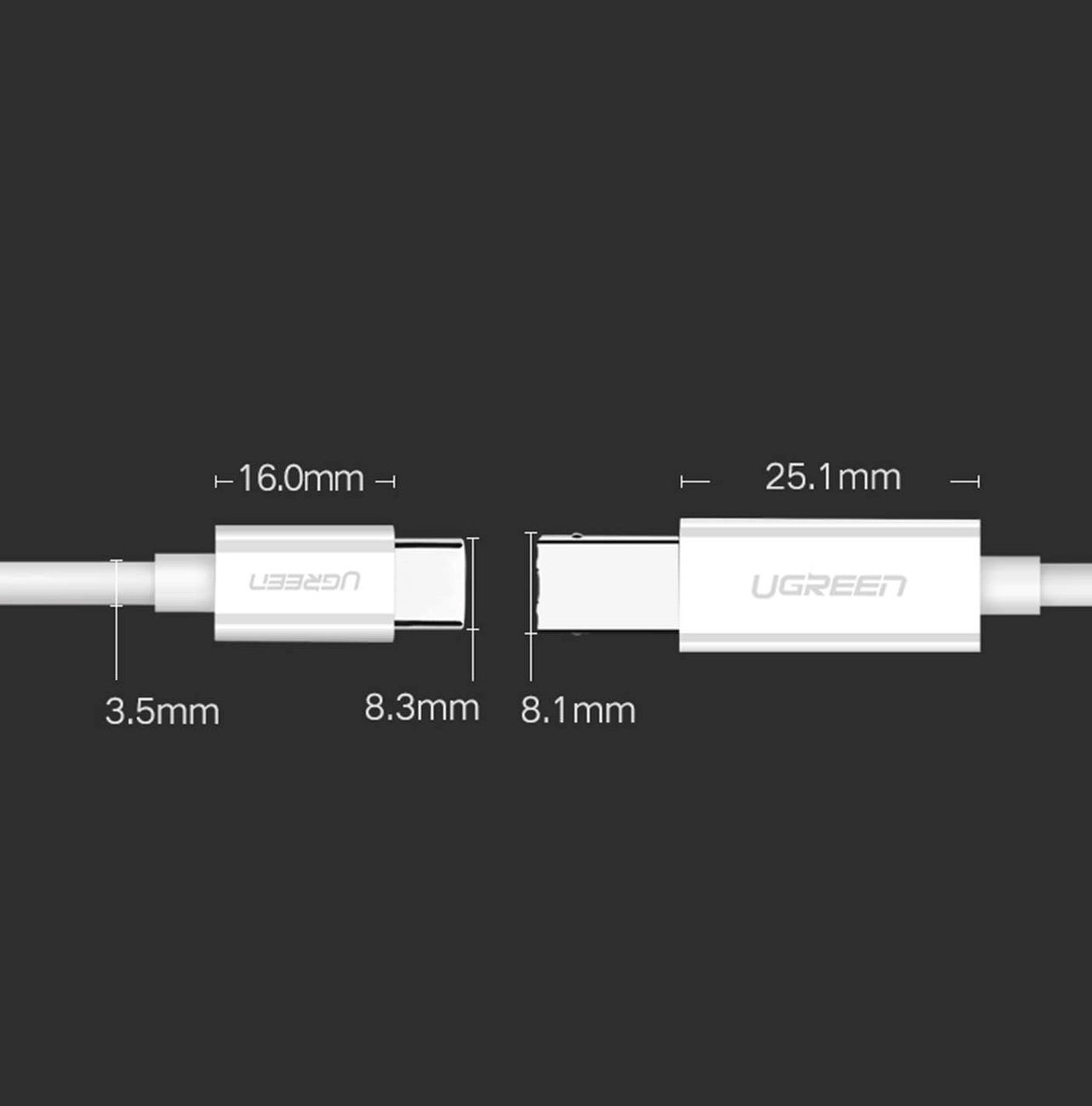 Cavo Stampante UGREEN US241, USB-C - USB-B, 1.5m, Bianco