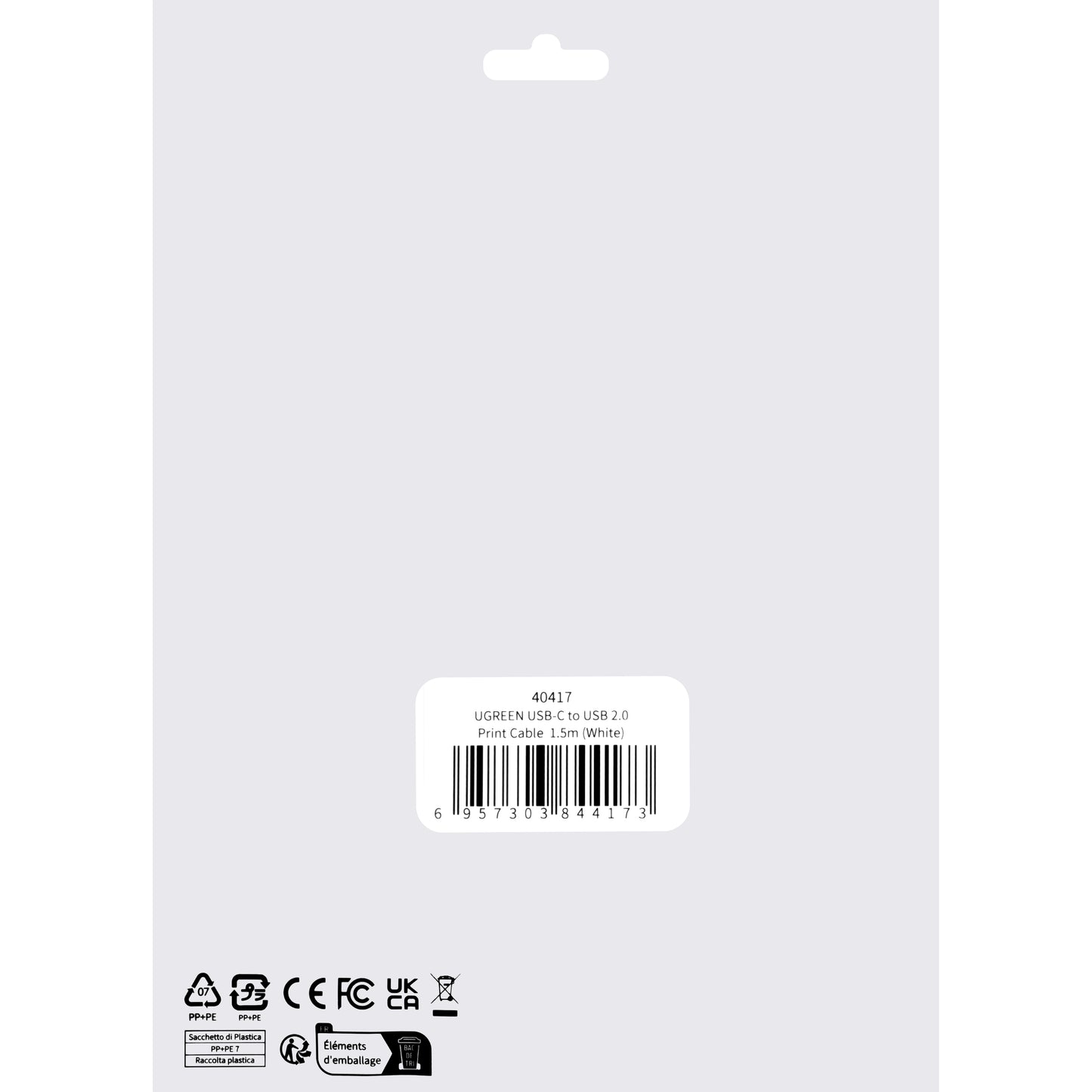 Cavo Stampante UGREEN US241, USB-C - USB-B, 1.5m, Bianco