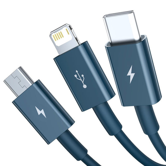 Ladekabel USB-A - Lightning / microUSB / USB-C Baseus Superior 3in1 Serie, 20W, 1.5m, Blau CAMLTYS-03