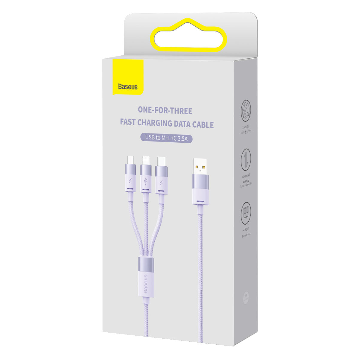 Cavo di Ricarica USB-A - Lightning / microUSB / USB-C Baseus StarSpeed 3in1, 20W, 1.2m, Viola CAXS000005