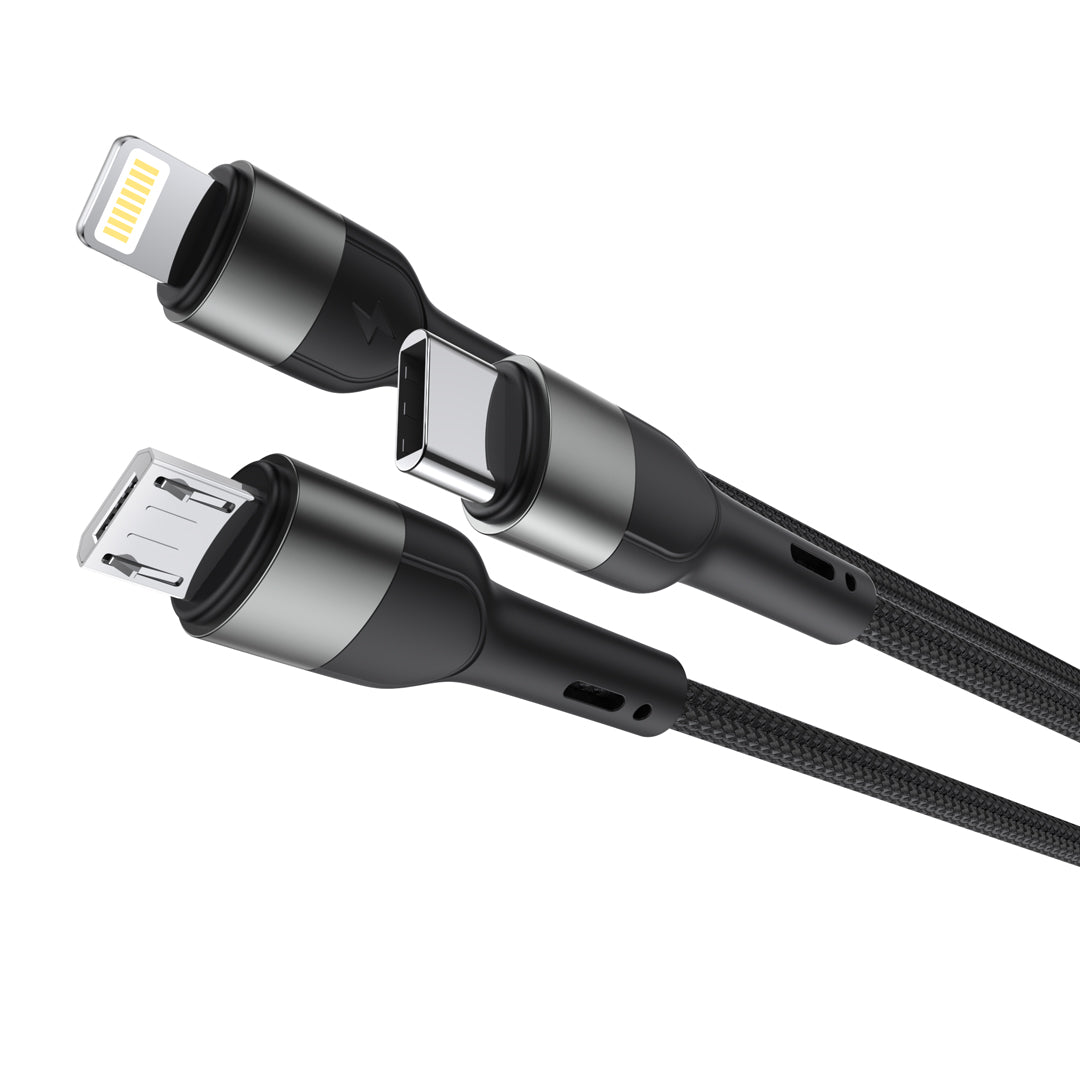 Cavo di ricarica USB-A / USB-C - Lightning / microUSB / USB-C XO Design NB254 3in1, 60W, 1,2m, Nero