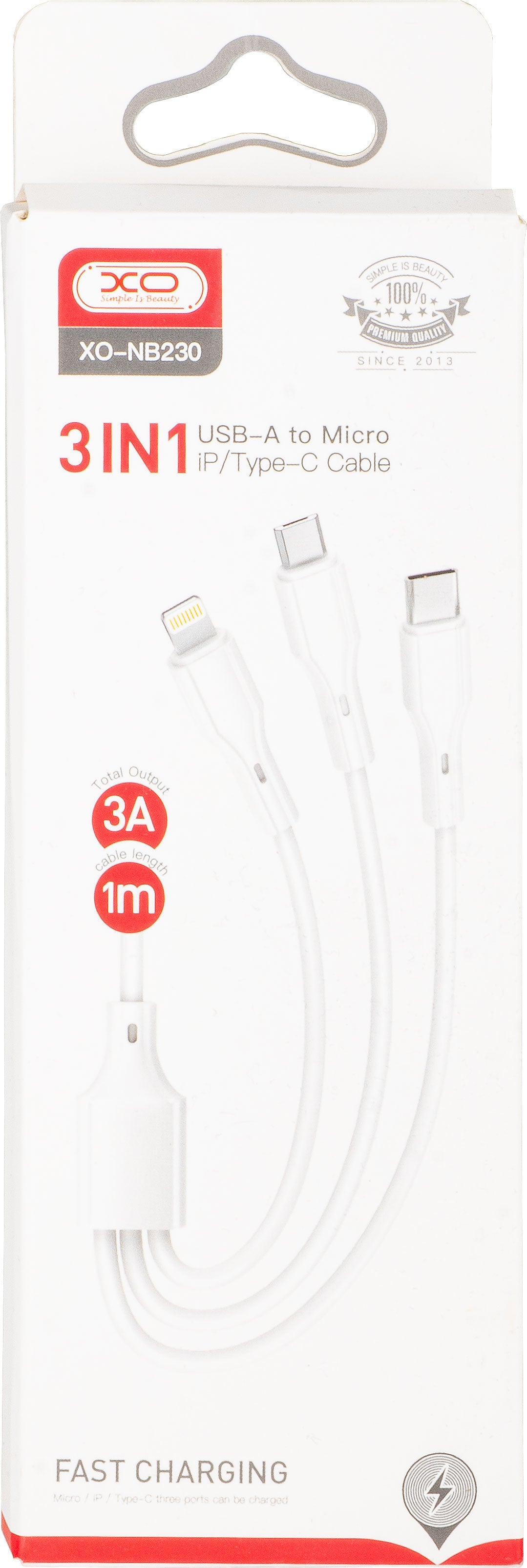 Cavo di Ricarica USB-A - Lightning / microUSB / USB-C XO Design NB230 3in1, 20W, 1m, Bianco