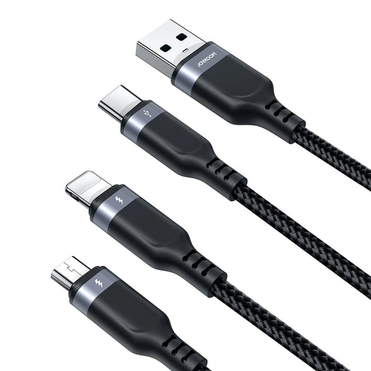 Câble de Chargement USB-A - Lightning / microUSB / USB-C Joyroom S-A18 3en1, 20W, 1.2m, Noir