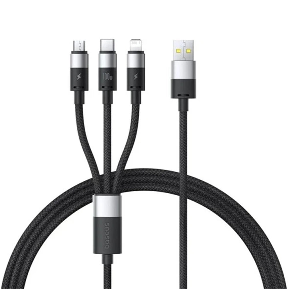 USB-A - Lightning / microUSB / USB-C Baseus StarSpeed 3in1 Ladekabel, 100W, 1,5m, Schwarz P10319900111-01