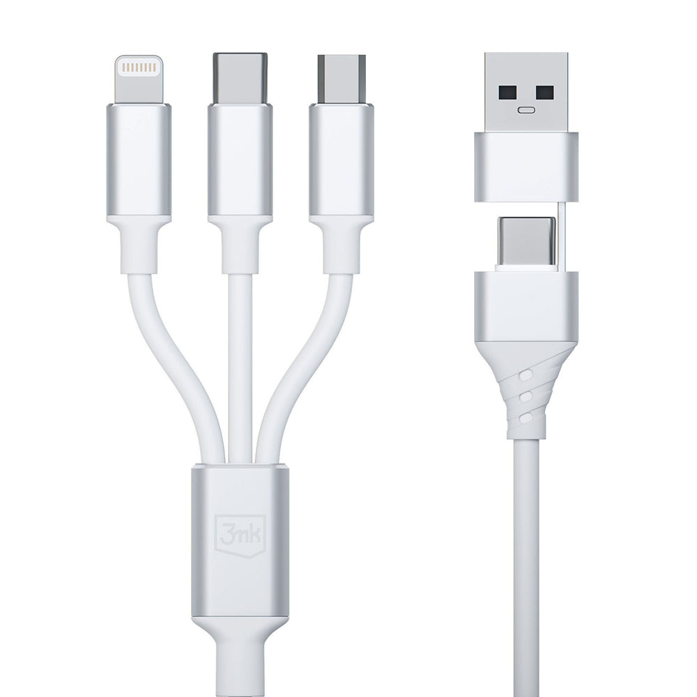 Câble de Chargement USB-A / USB-C - Lightning / microUSB / USB-C 3MK Hyper 3in1, 12W, 1.5m, Blanc