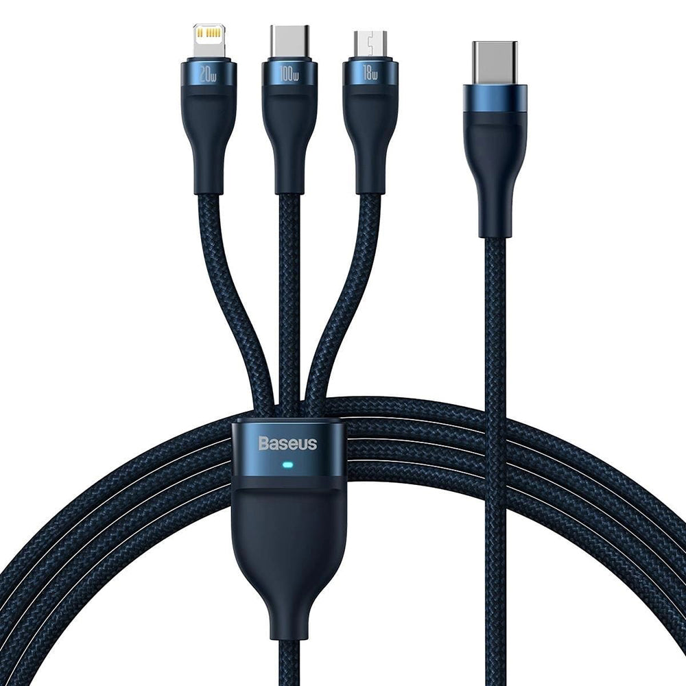 USB-C - Lightning / microUSB / USB-C Ladekabel Baseus Flash Series II 3in1, 100W, 1.5m, Blau P10382702121-01