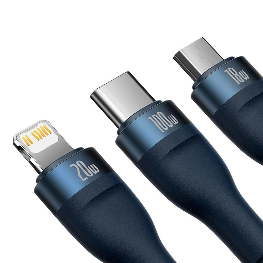 USB-C - Lightning / microUSB / USB-C Ladekabel Baseus Flash Series II 3in1, 100W, 1.5m, Blau P10382702121-01