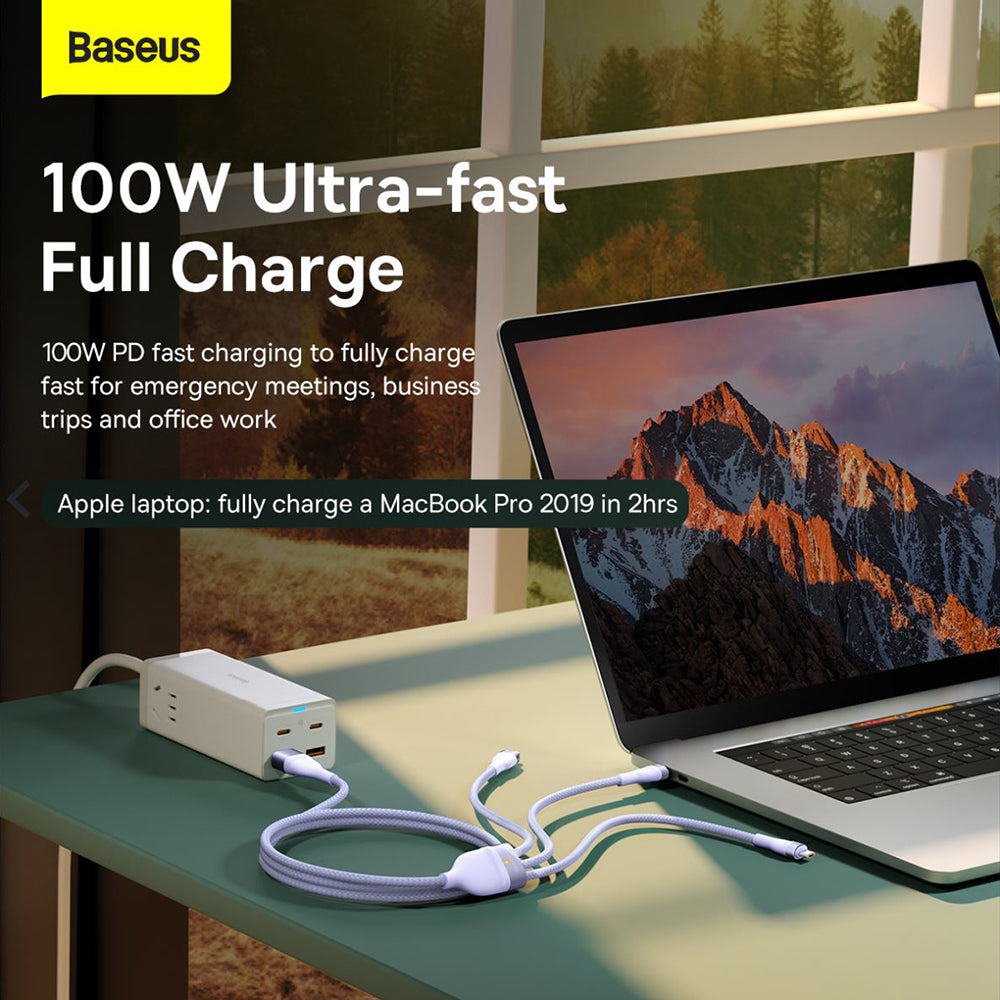 USB-C - Lightning / microUSB / USB-C Ladekabel Baseus Flash Series II 3in1, 100W, 1.5m, Blau P10382702121-01
