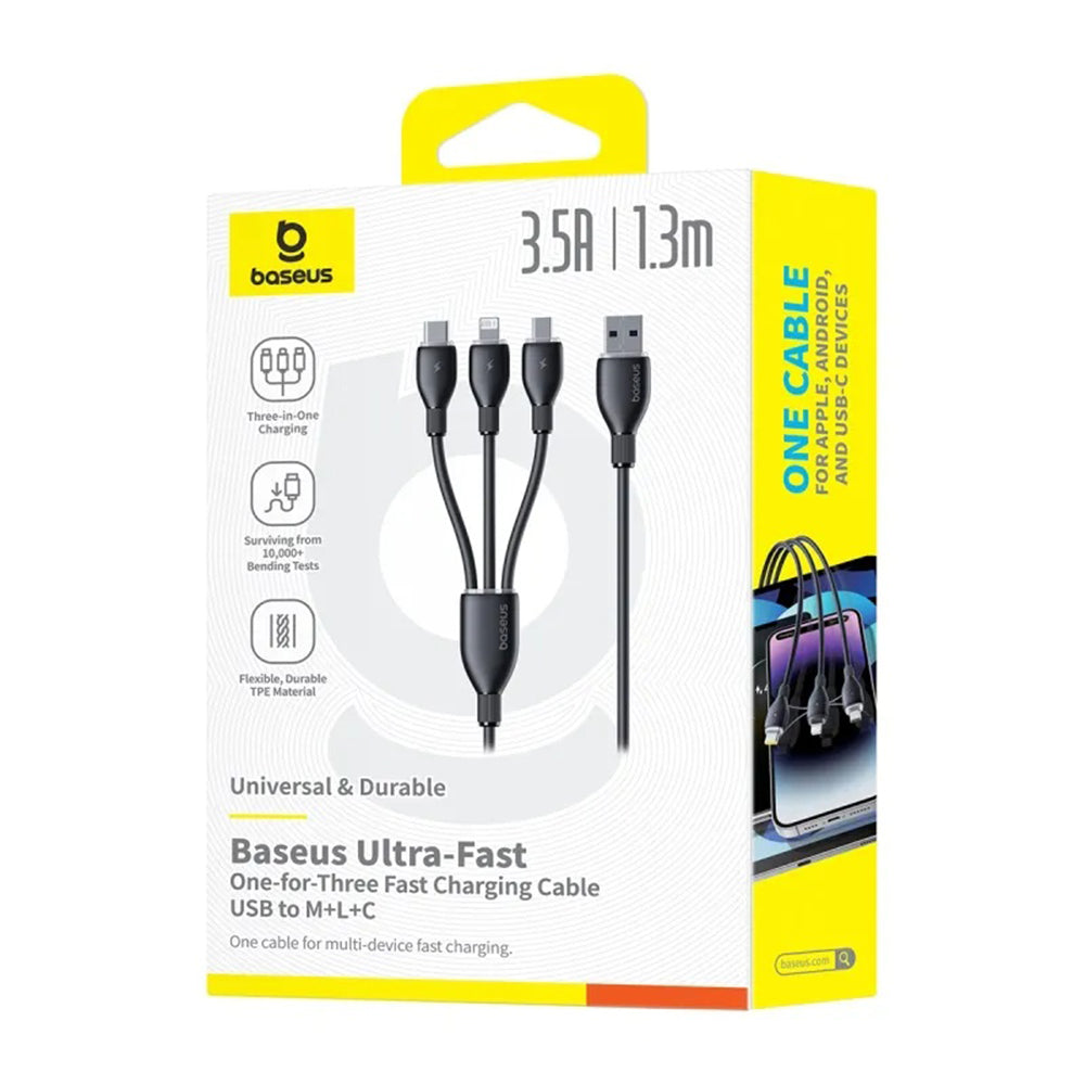 Câble de charge USB-A - Lightning / microUSB / USB-C Baseus Ultra Fast 3en1, 18W, 0,8m, Noir P10377501111-00