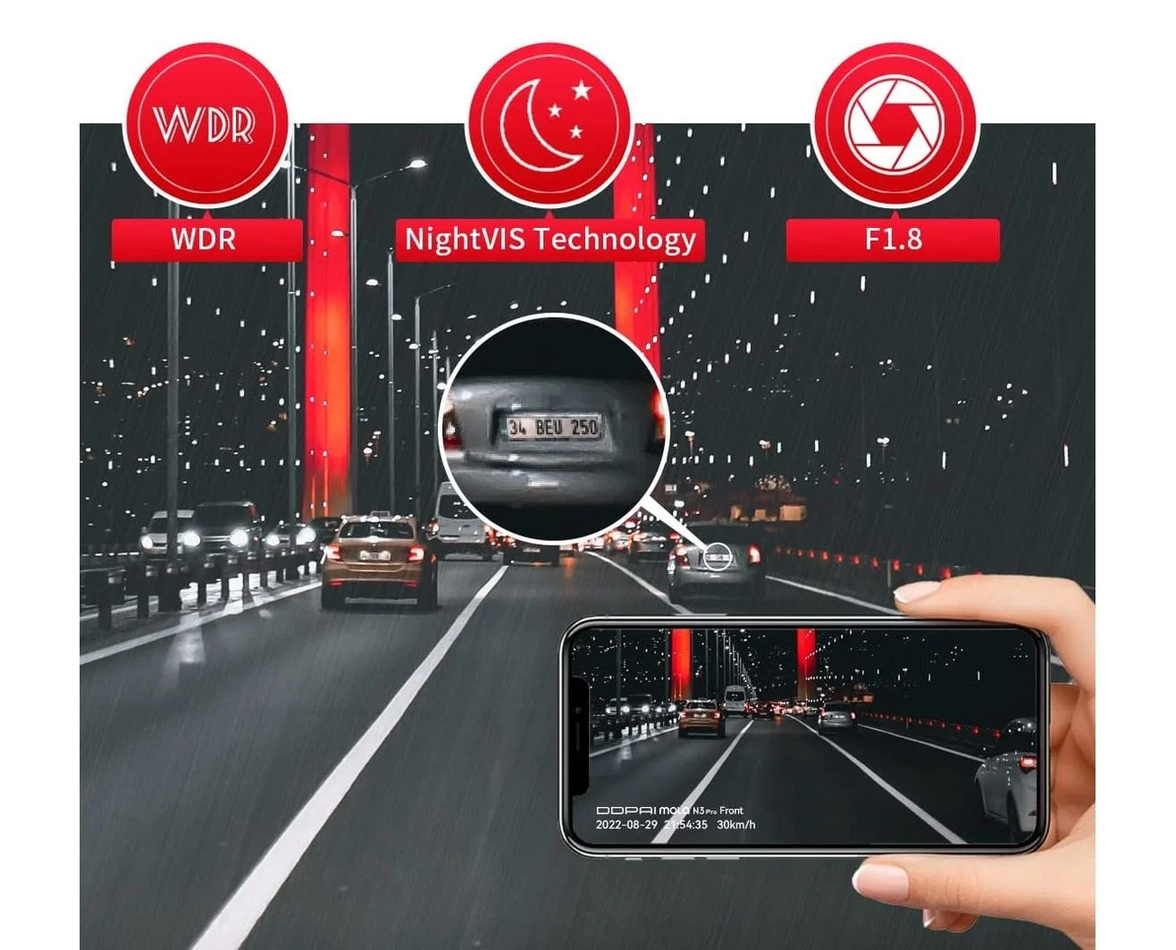 Caméra Auto Avant Arrière DDPAI mola N3 Pro 2026, 1600P, Wi-Fi