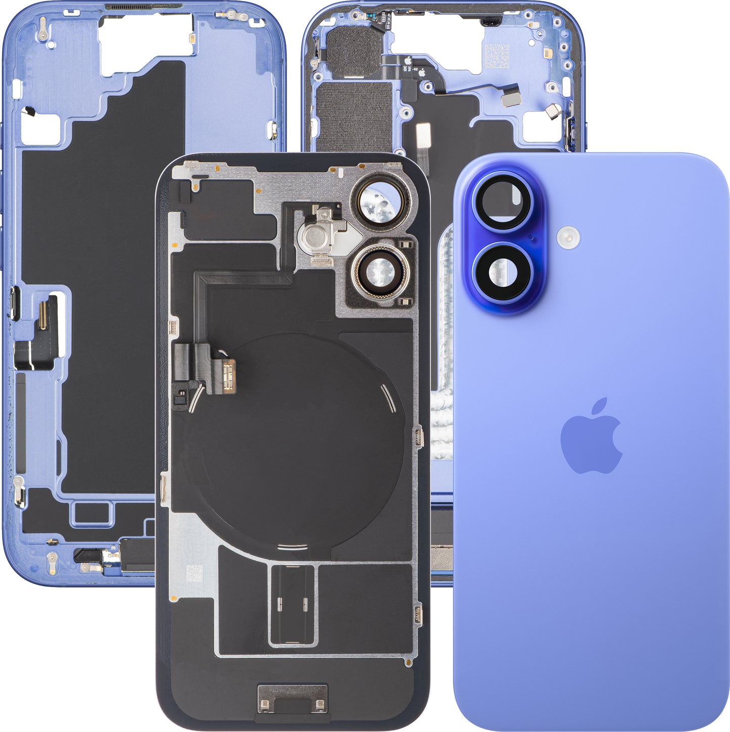 Couvercle de batterie Apple iPhone 16, avec coque intermédiaire, toutes pièces incluses, Bleu (Ultramarine), Échange