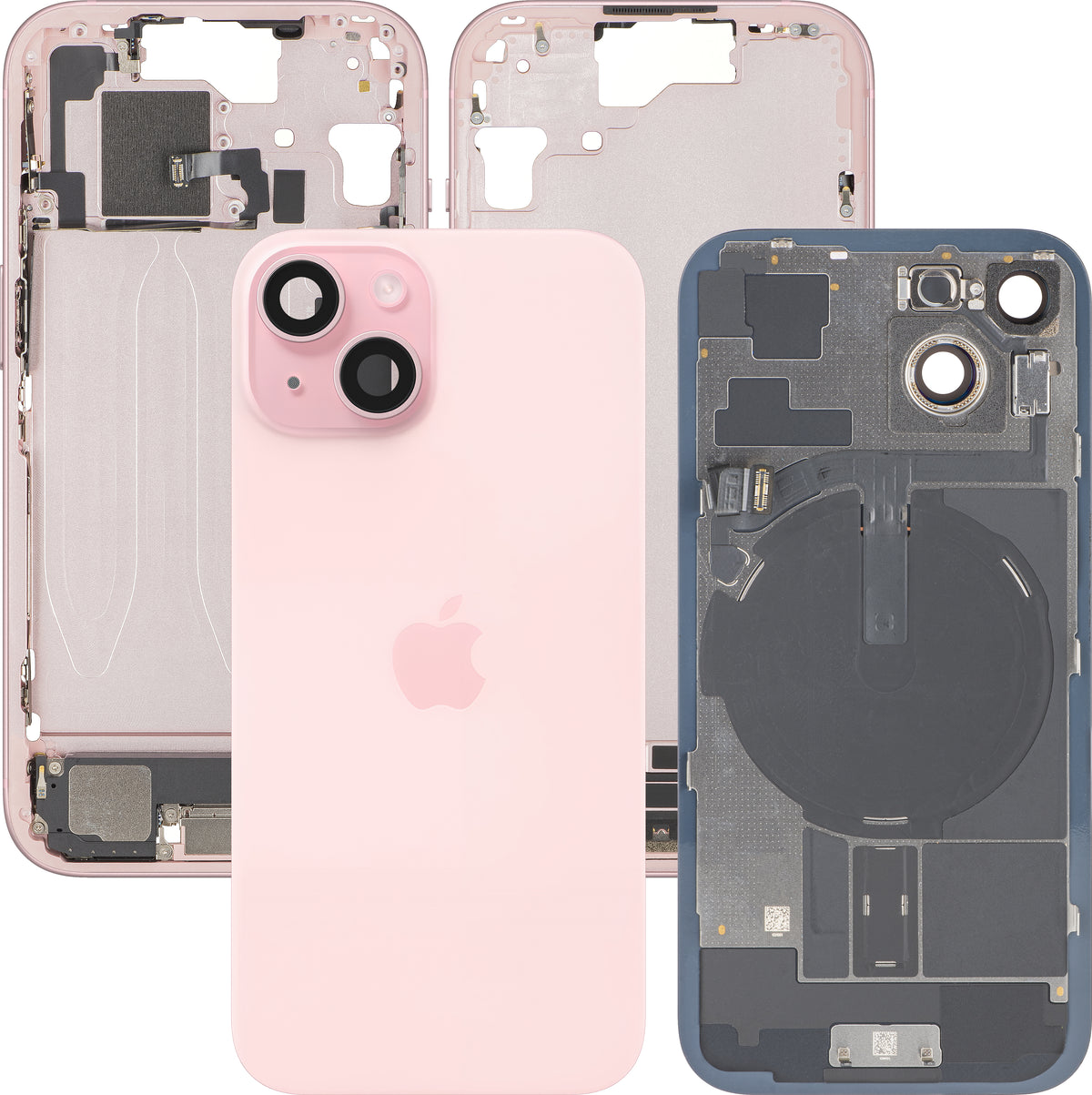 Couvercle de batterie Apple iPhone 15, avec coque centrale, pièces complètes, rose, échange premium