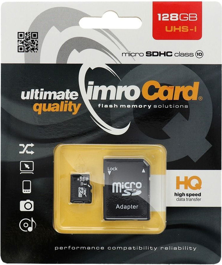 Carte mémoire microSDXC Imro, 128Go, Classe 10 / UHS-1 U1, avec adaptateur