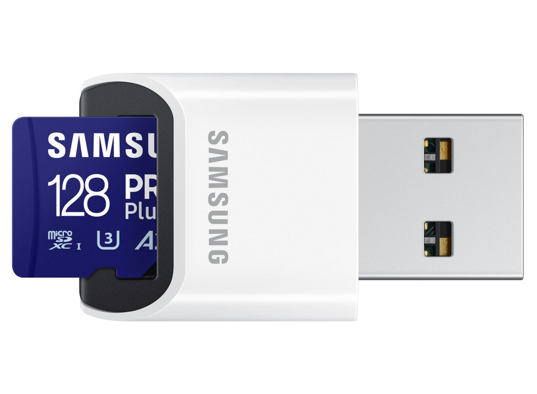 Scheda di memoria microSDXC Samsung PRO Plus, 128Gb, Classe 10 / UHS-1 U3, con Lettore di Schede MB-MD128SB/WW