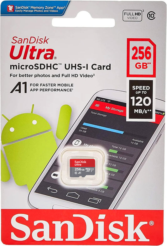 Speicherkarte microSDXC SanDisk Ultra Android A1, 256Gb, Klasse 10 / UHS-1 U1 SDSQUAC-256G-GN6MN