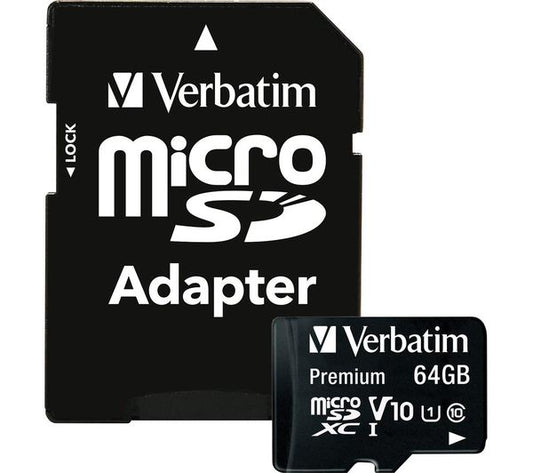 Scheda di Memoria microSDXC Verbatim, 64Gb, Classe 10 / UHS-1 U1, Con Adattatore