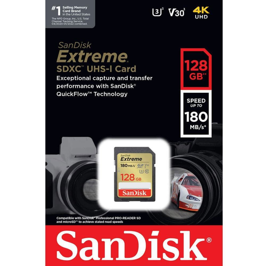 Scheda di Memoria SDXC SanDisk Extreme, 128Gb, Classe 10 / UHS-1 U3 SDSDXVA-128G-GNCIN