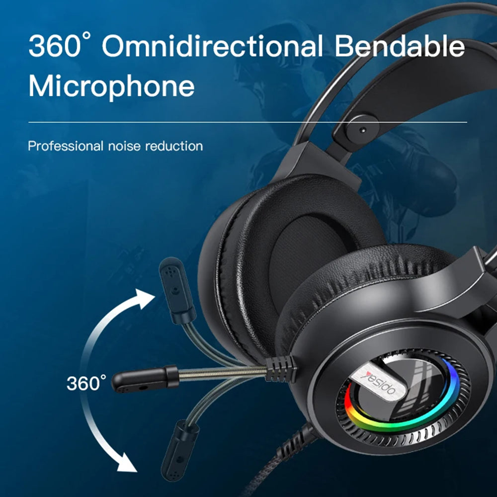 Casques Gaming 3.5mm Yesido EK02, RGB, 2.2m, Noirs