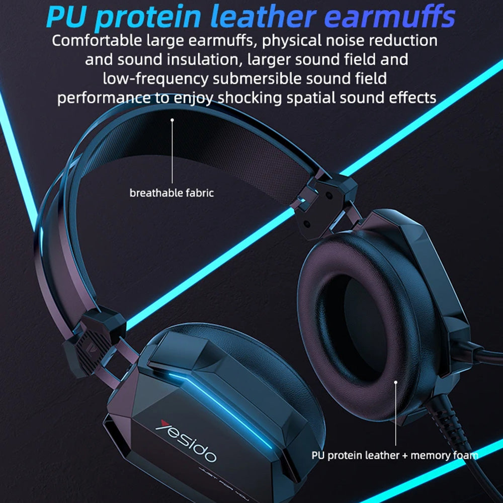 Cuffie Gaming 3.5mm Yesido EK03, RGB, 2m, Nere